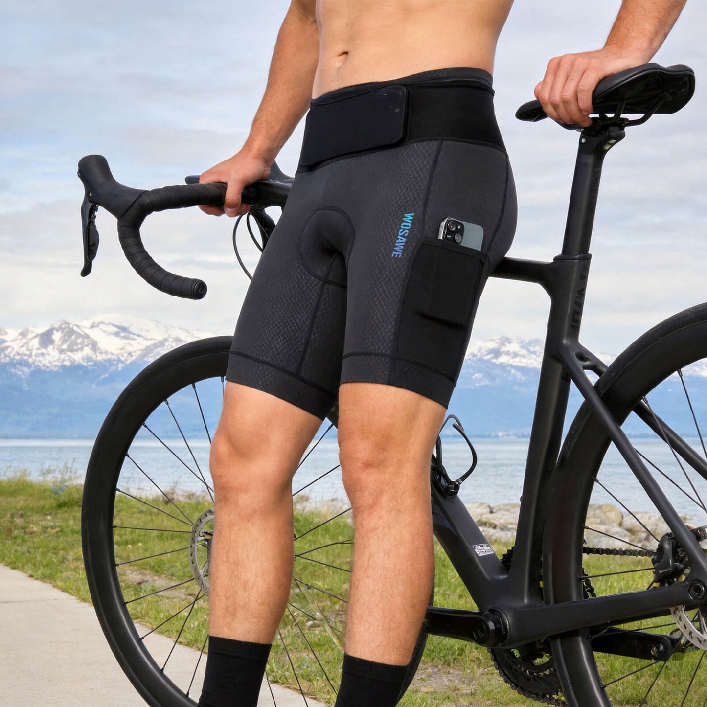 Men’s Padded Cycling Shorts with Pockets – High Waist Compression Bike Shorts