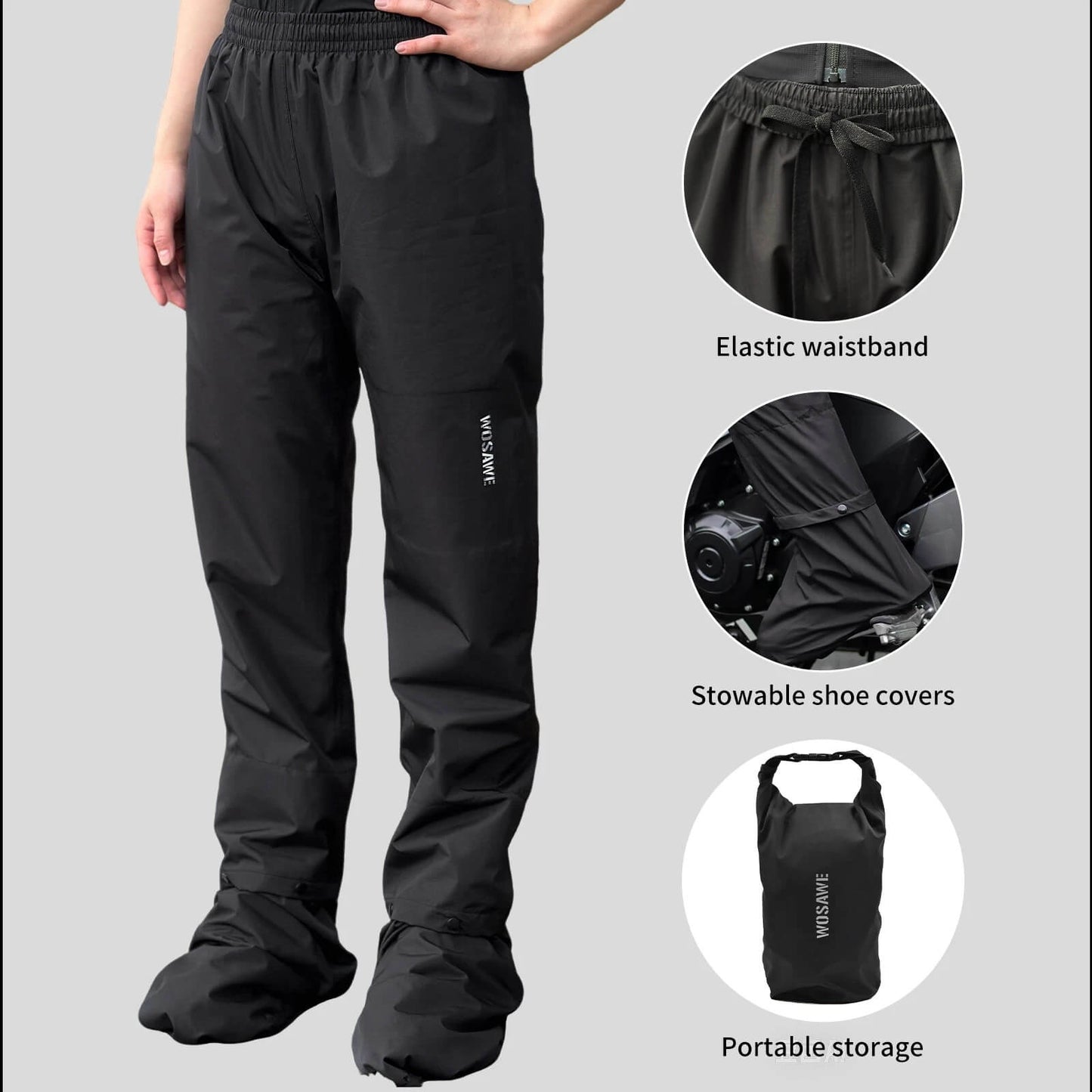 Men’s Waterproof Trousers with Shoe Covers for Motorcycle & Cycling