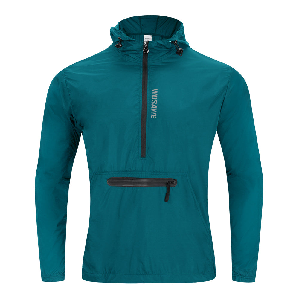 Men’s Windproof Hooded Cycling Jacket Half-Zip Sports Windbreaker