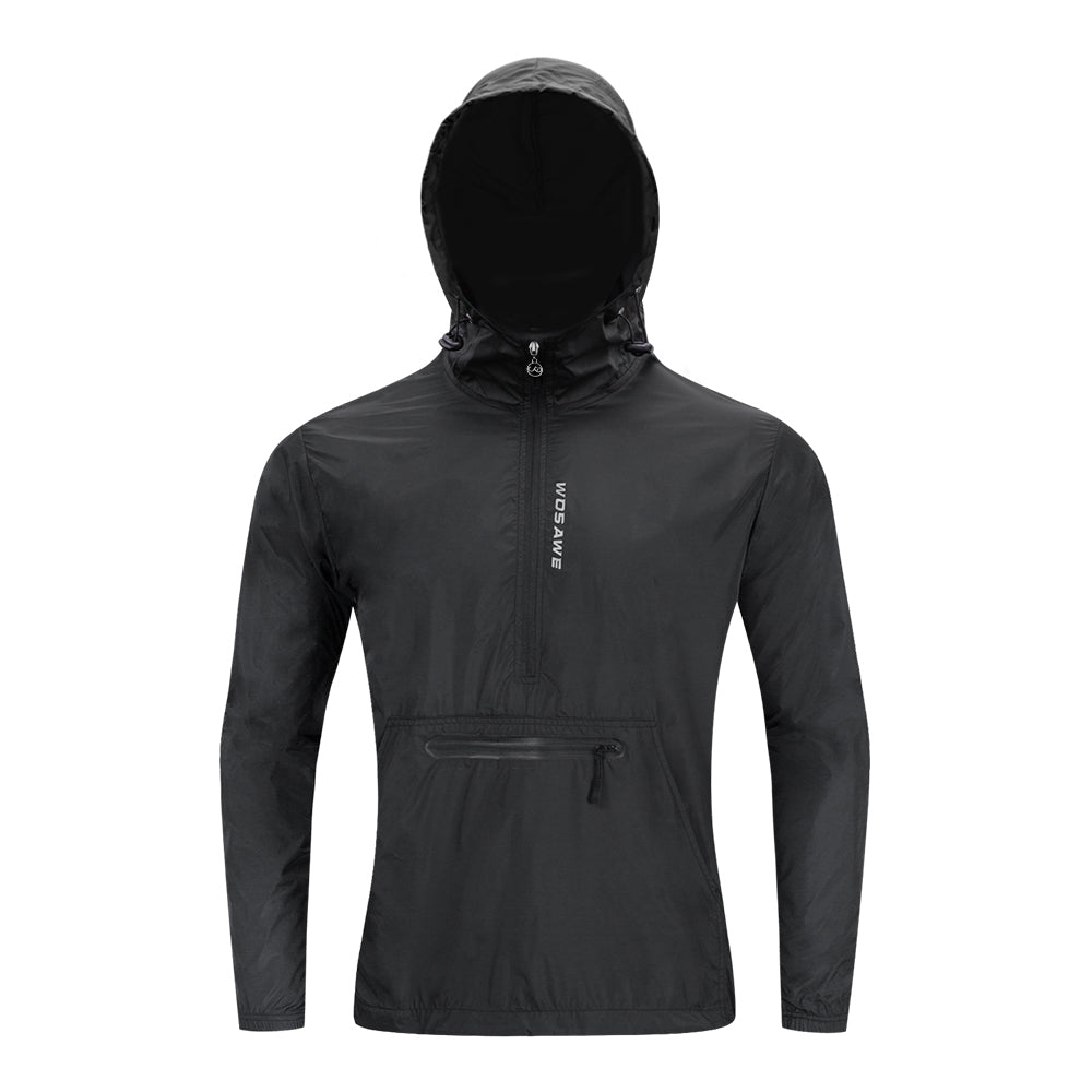 Men’s Windproof Hooded Cycling Jacket Half-Zip Sports Windbreaker