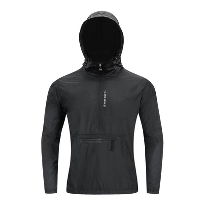 Men’s Windproof Hooded Cycling Jacket Half-Zip Sports Windbreaker