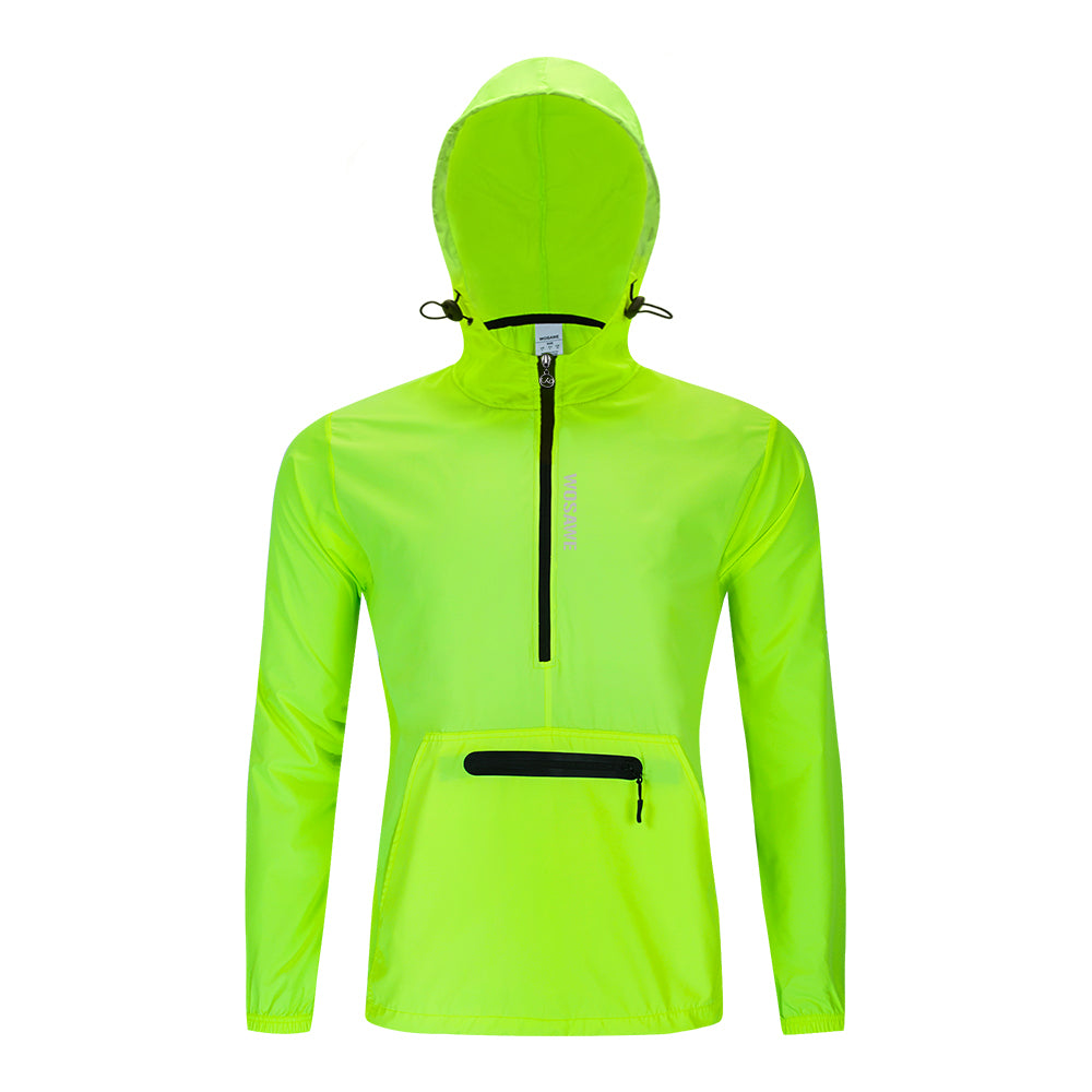 Men’s Windproof Hooded Cycling Jacket Half-Zip Sports Windbreaker