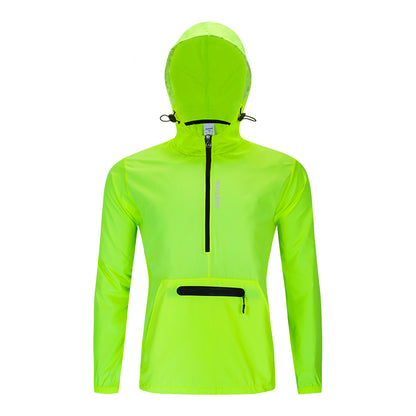 Men’s Windproof Hooded Cycling Jacket Half-Zip Sports Windbreaker