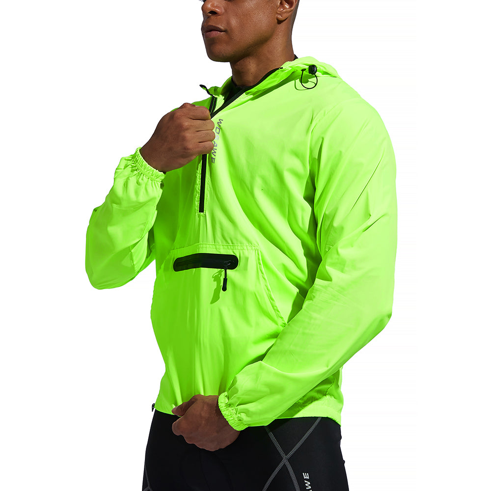 Men’s Windproof Hooded Cycling Jacket Half-Zip Sports Windbreaker