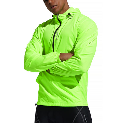 Men’s Windproof Hooded Cycling Jacket Half-Zip Sports Windbreaker