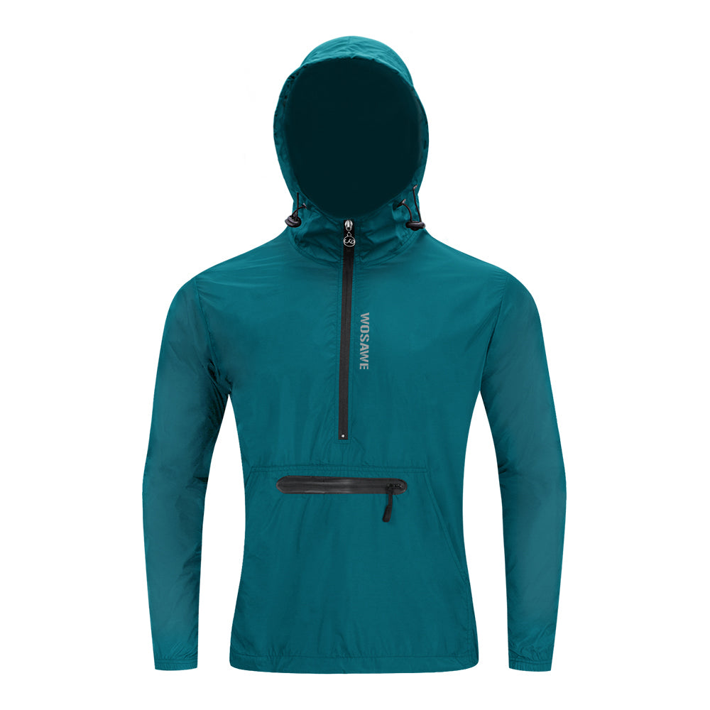 Men’s Windproof Hooded Cycling Jacket Half-Zip Sports Windbreaker