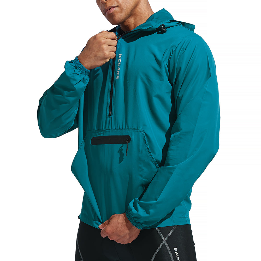 Men’s Windproof Hooded Cycling Jacket Half-Zip Sports Windbreaker