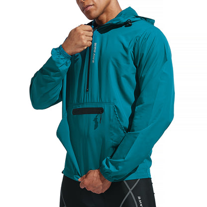 Men’s Windproof Hooded Cycling Jacket Half-Zip Sports Windbreaker