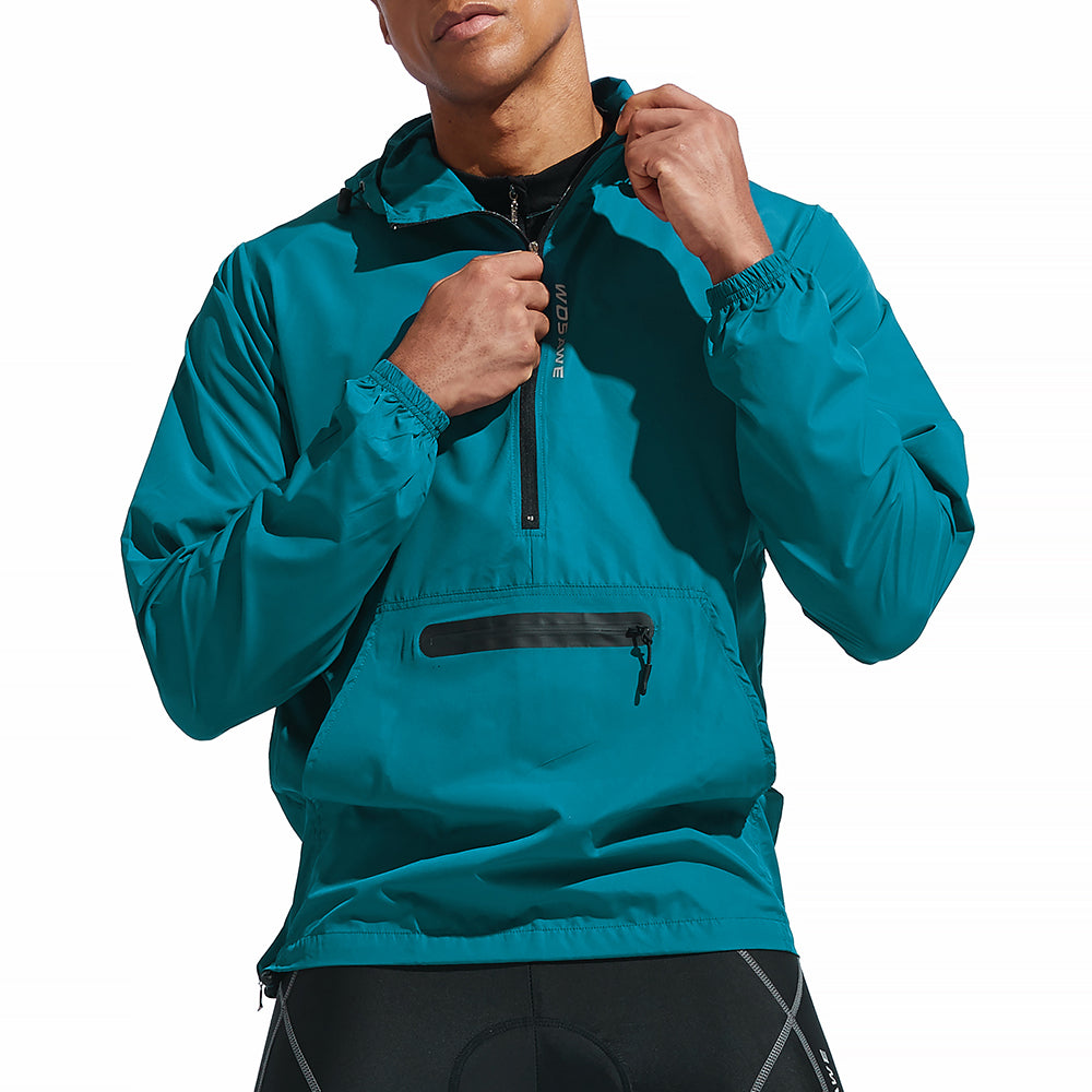 Men’s Windproof Hooded Cycling Jacket Half-Zip Sports Windbreaker
