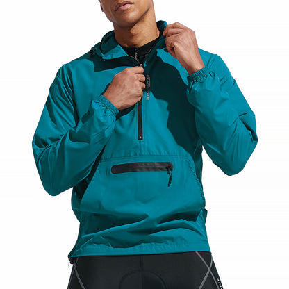 Men’s Windproof Hooded Cycling Jacket Half-Zip Sports Windbreaker