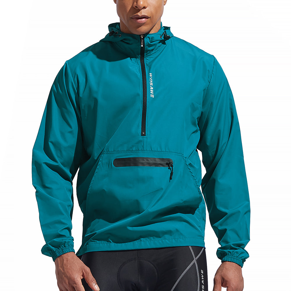 Men’s Windproof Hooded Cycling Jacket Half-Zip Sports Windbreaker