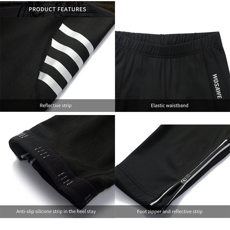 Men’s Winter Fleece Padded Cycling Tights – Warm Road Bike Pants