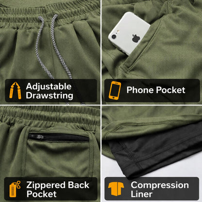 Men’s 2 in 1 Running Shorts with Phone Pocket Gym Workout Shorts