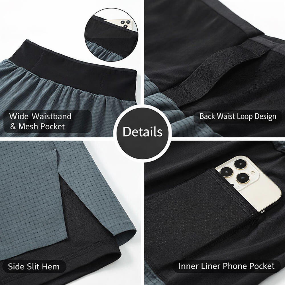 Men’s 2 in 1 Running Shorts with Phone Pocket – Quick Dry Gym Workout Shorts