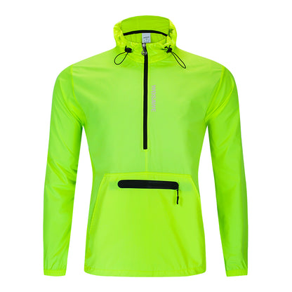 Men’s Windproof Hooded Cycling Jacket Half-Zip Sports Windbreaker