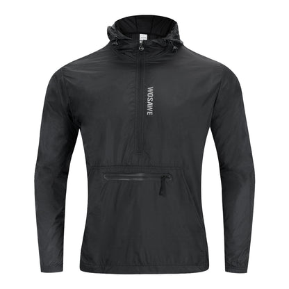 Men’s Windproof Hooded Cycling Jacket Half-Zip Sports Windbreaker