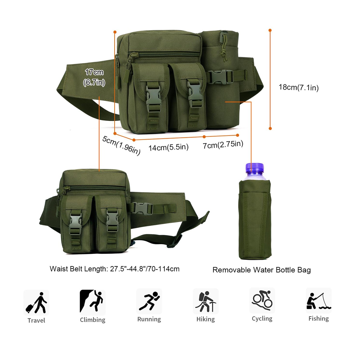 Multifunctional Tactical Waist Bag with Water Bottle Holder for Outdoor Activities