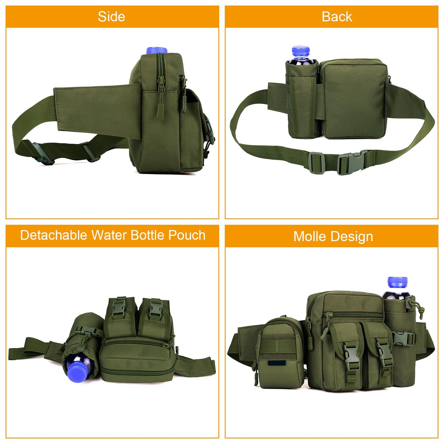 Multifunctional Tactical Waist Bag with Water Bottle Holder for Outdoor Activities