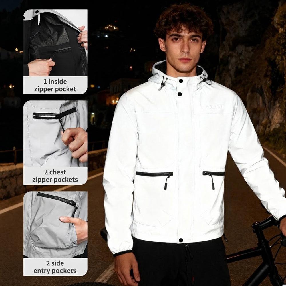 Reflective Cycling Jacket with Hood – Windproof & Water-Repellent for Men and Women