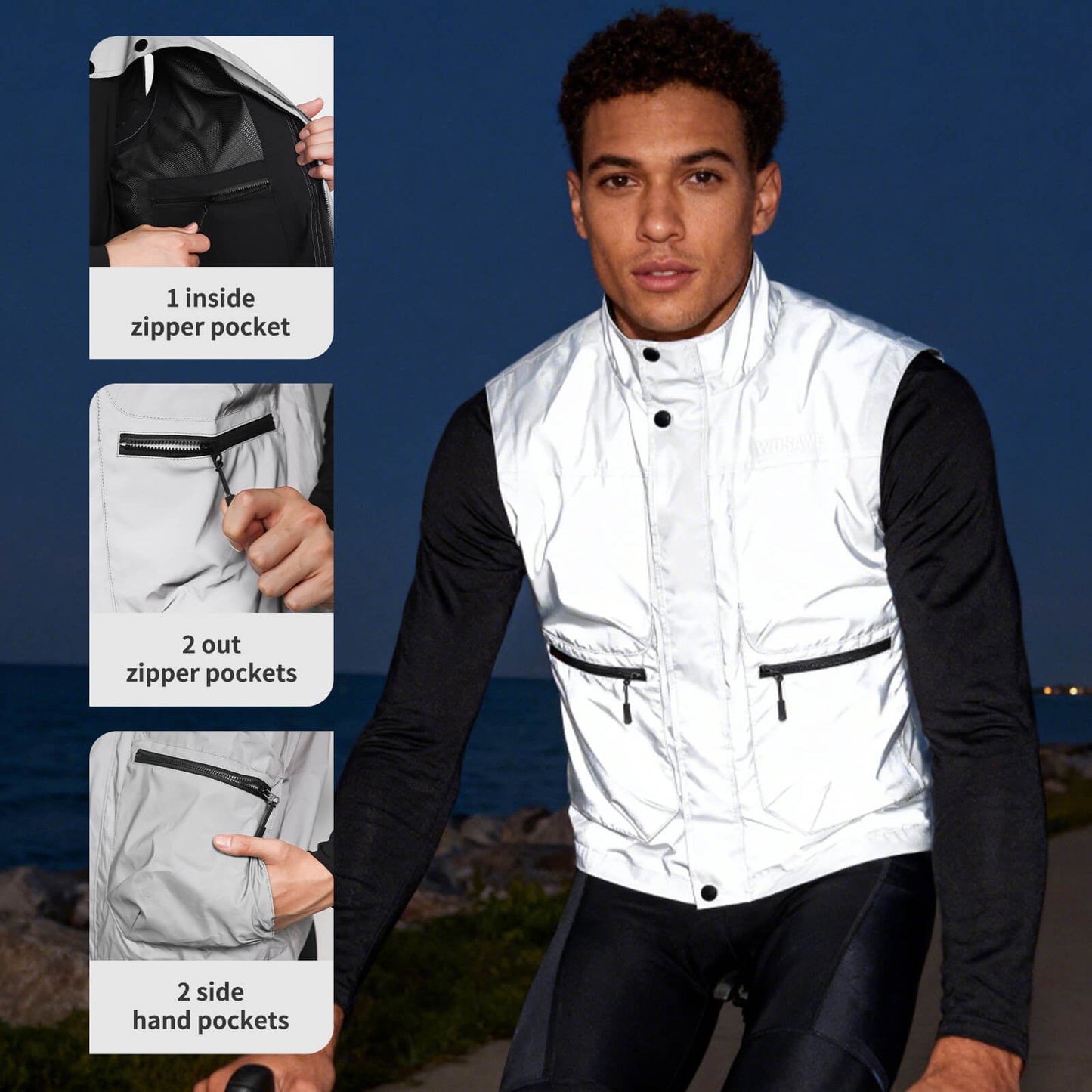 Reflective Cycling Vest – Windproof, Water-Repellent, Breathable, Adjustable Hem