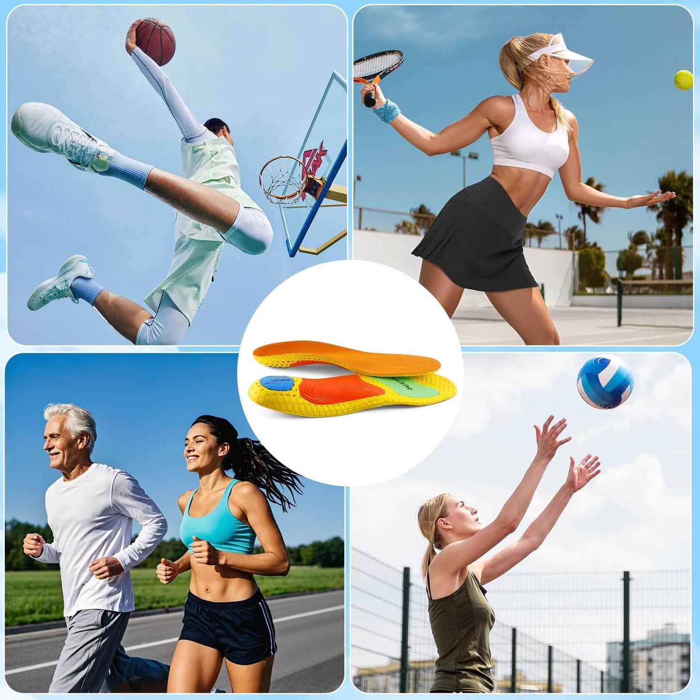 Shock Absorbing Insoles with Arch Support – Breathable EVA Design & Deep Heel Stability