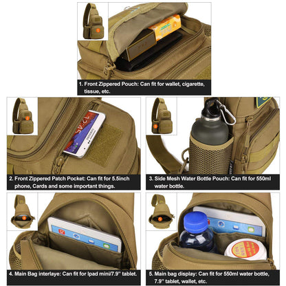 Tactical Chest Bag with Molle Water Bottle Holder