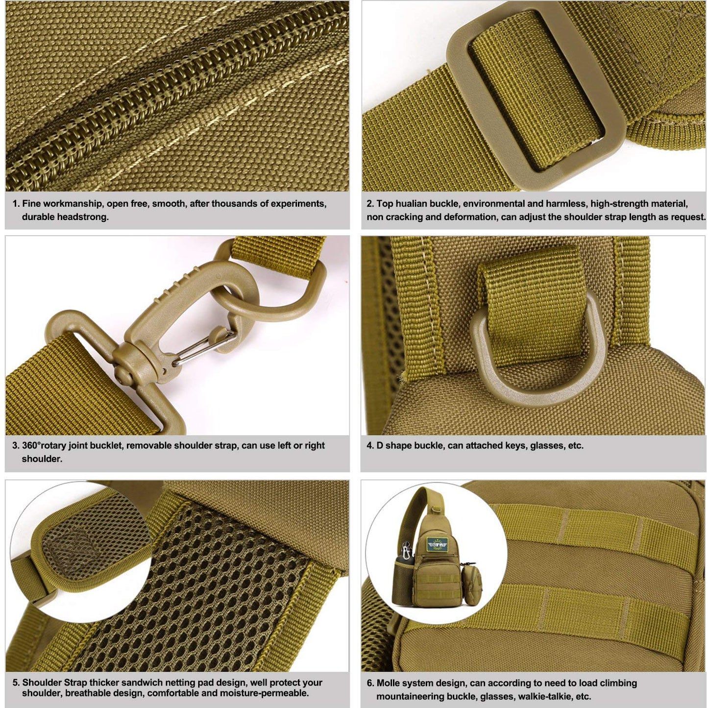 Tactical Chest Bag with Molle Water Bottle Holder