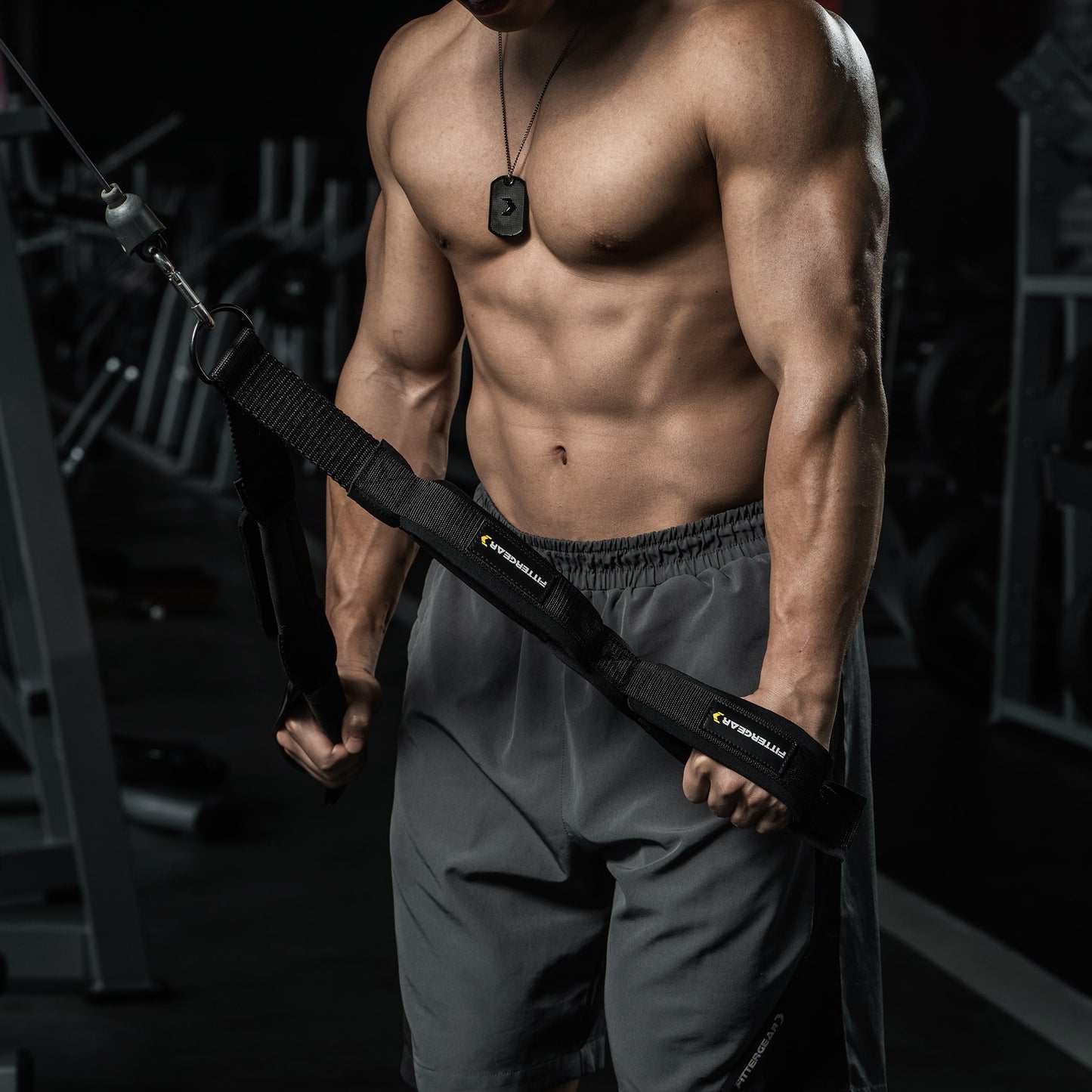 Tricep Rope Pushdown Cable Attachment with Carabiner