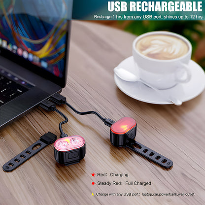 USB Rechargeable Bike Light Set – Waterproof Headlight and Taillight for Bikes