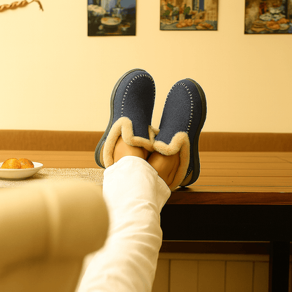 Warm Wool-Lined Winter Slippers – Non-Slip Indoor Outdoor House Shoes