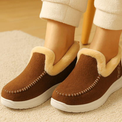 Warm Wool-Lined Winter Slippers – Non-Slip Indoor Outdoor House Shoes