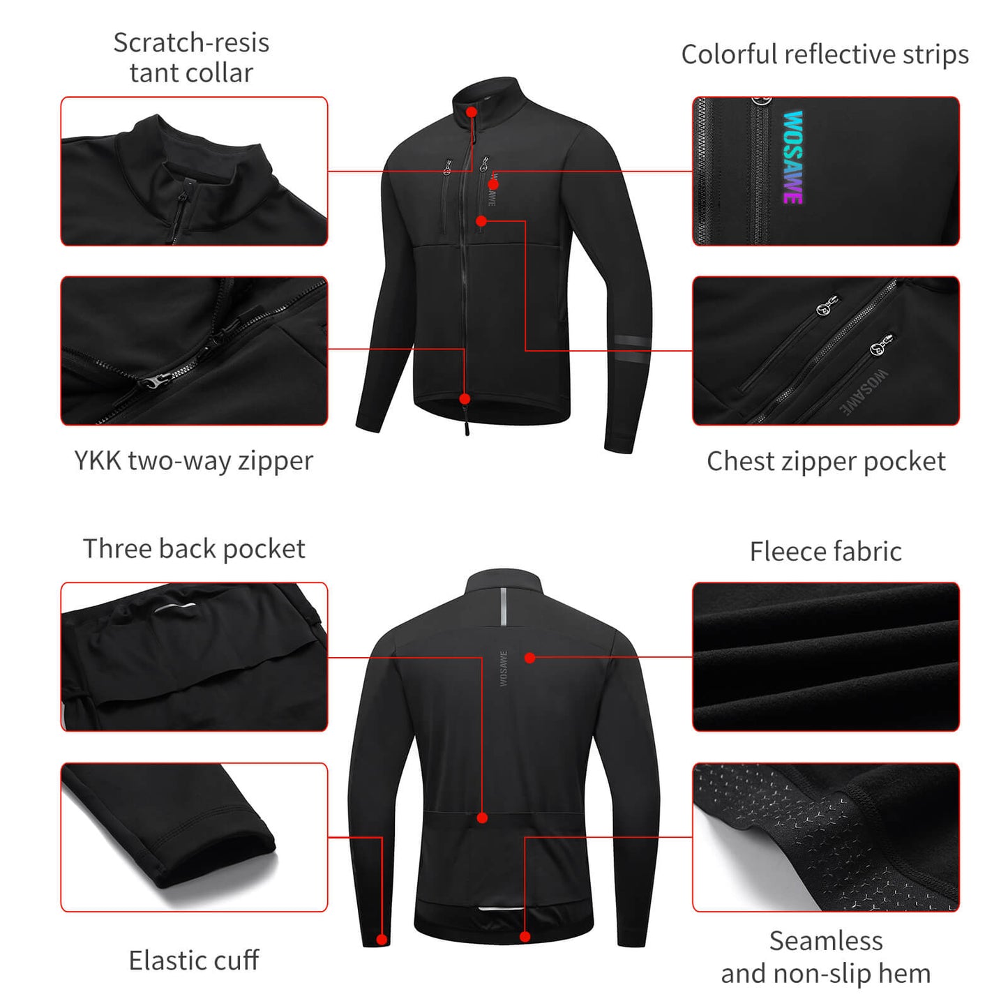 Winter Fleece Cycling Jacket for Men & Women – Reflective Design, Multiple Pockets