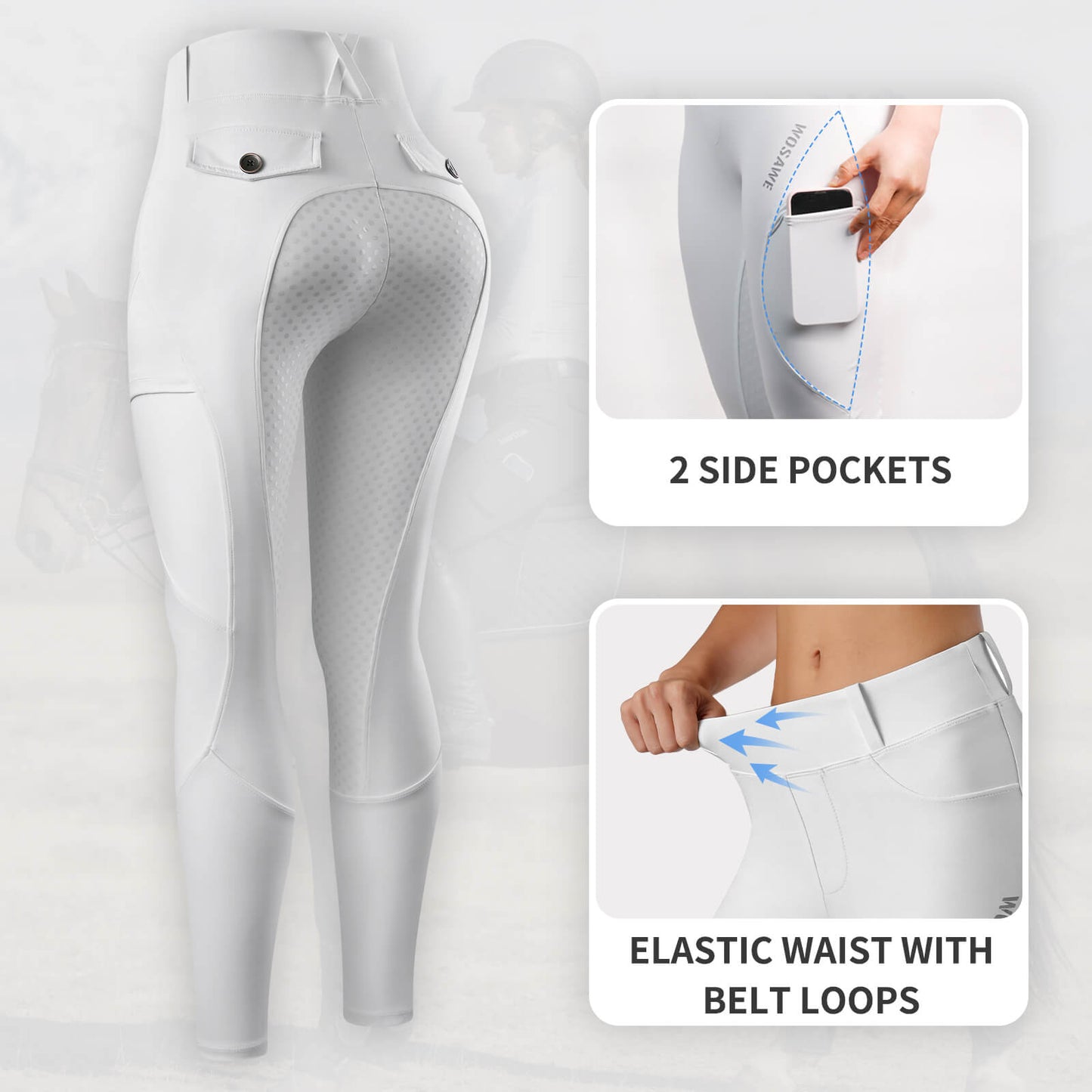 Women’s Full Seat Riding Breeches with Pockets – High Waist Stretch Equestrian Pants