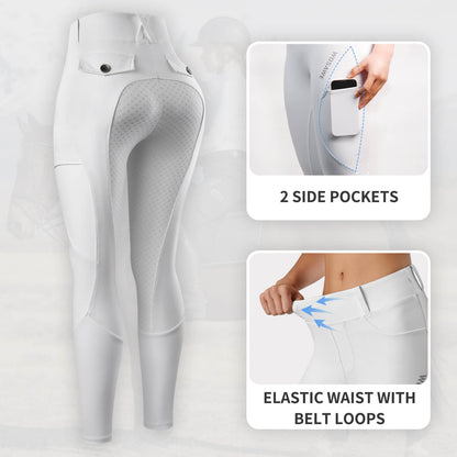 Women’s Full Seat Riding Breeches with Pockets – High Waist Stretch Equestrian Pants