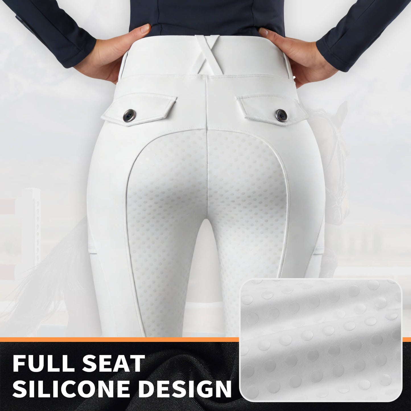 Women’s Full Seat Riding Breeches with Pockets – High Waist Stretch Equestrian Pants