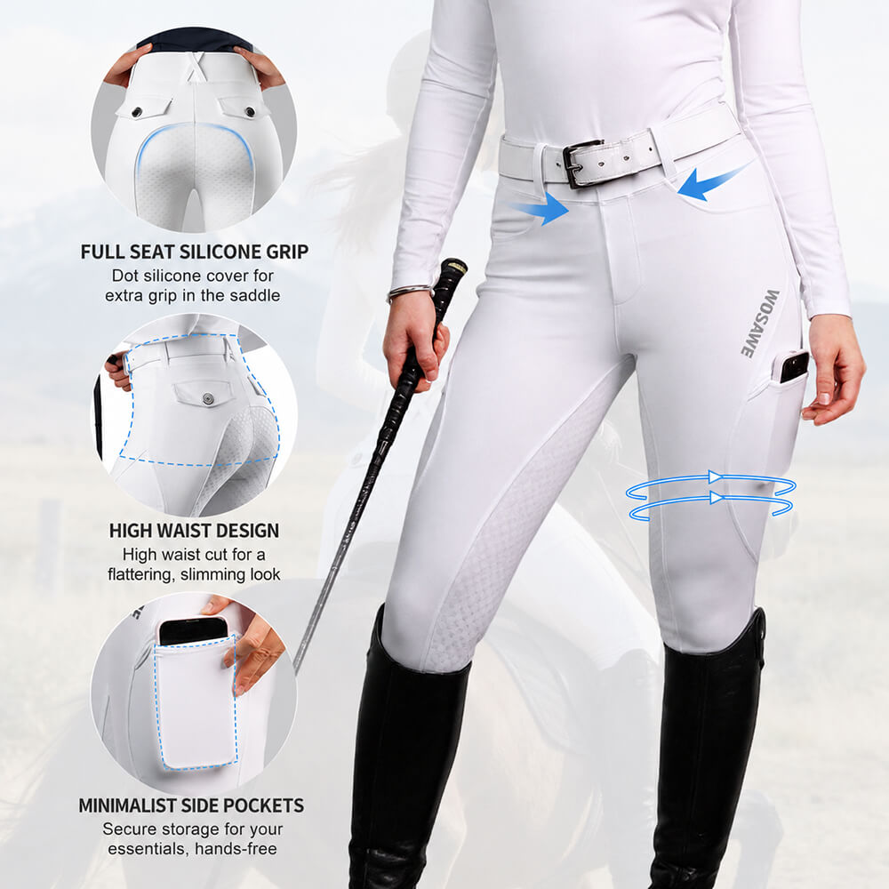 Women’s Full Seat Riding Breeches with Pockets – High Waist Stretch Equestrian Pants